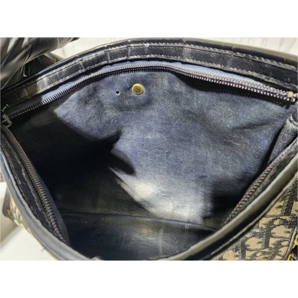 SOLDAuthentic Christian Dior Vintage Trotter Canvas Shoulder Bag Navy Blue/Beige - Picture 12 of 16